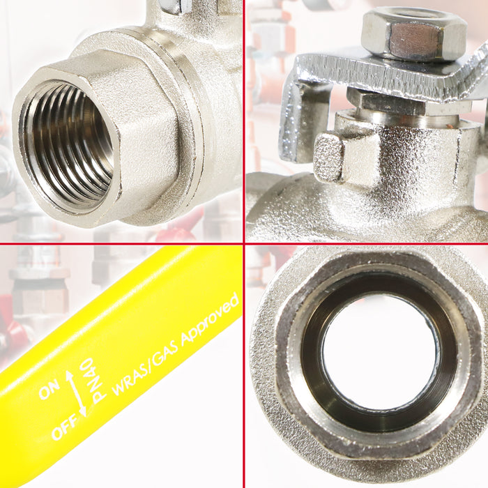 Gas Lever Ball Valve Full Bore PN40 Brass On Off Female x Female Yellow Handle Safety Isolator (1/2")