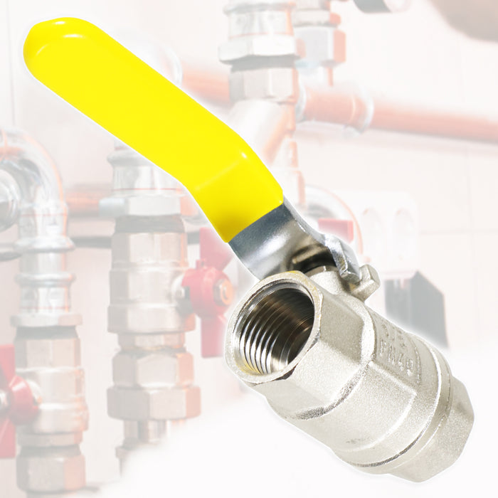 Gas Lever Ball Valve Full Bore PN40 Brass On Off Female x Female Yellow Handle Safety Isolator (1/2")