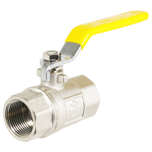 Gas Lever Ball Valve Full Bore PN40 Brass On Off Female x Female Yellow Handle Safety Isolator (3/4")