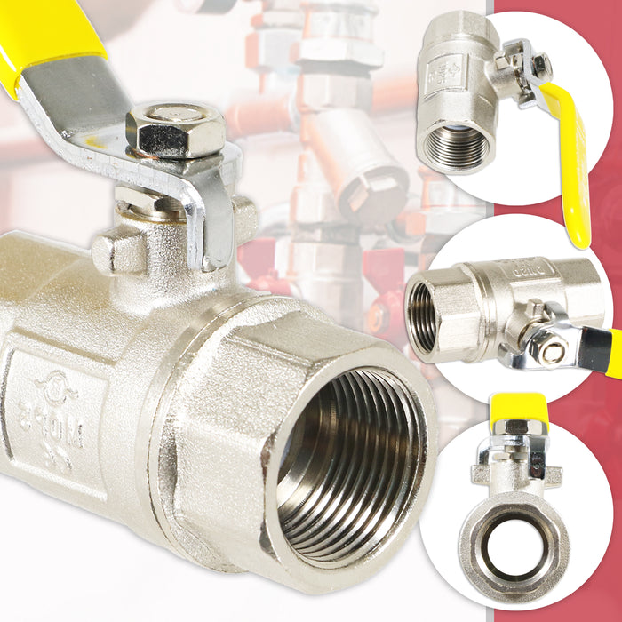 Gas Lever Ball Valve Full Bore PN40 Brass On Off Female x Female Yellow Handle Safety Isolator (3/4")