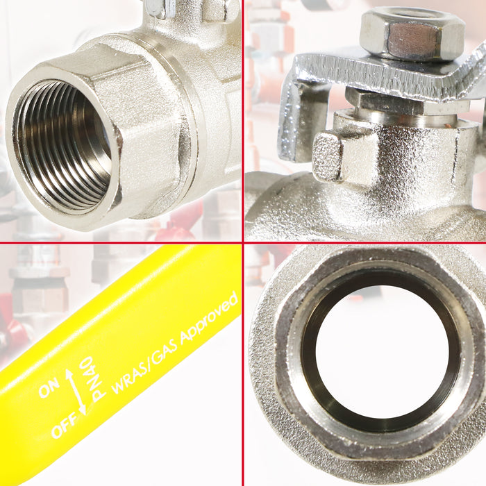 Gas Lever Ball Valve Full Bore PN40 Brass On Off Female x Female Yellow Handle Safety Isolator (3/4")