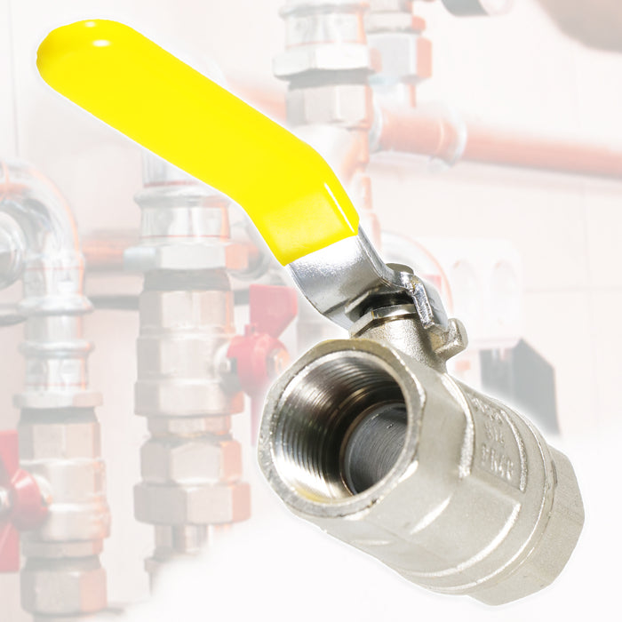 Gas Lever Ball Valve Full Bore PN40 Brass On Off Female x Female Yellow Handle Safety Isolator (3/4")
