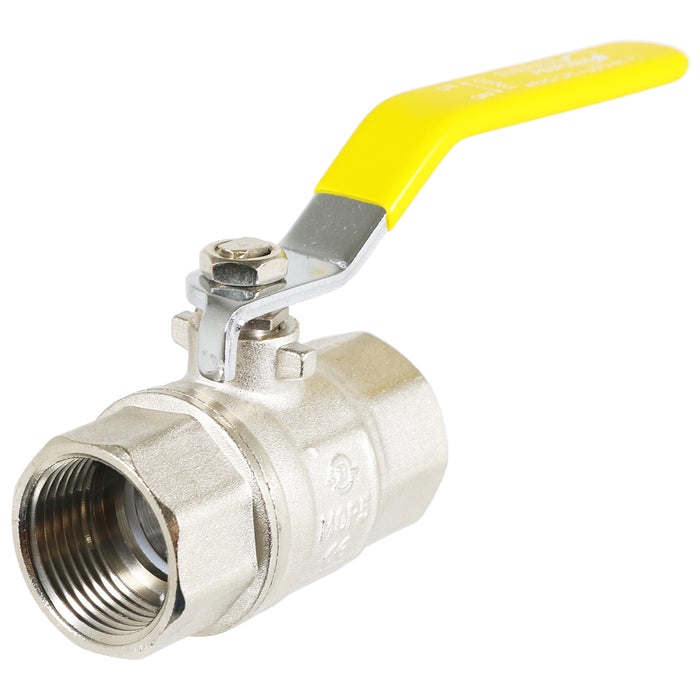 Gas Lever Ball Valve Full Bore PN40 Brass On Off Female x Female Yellow Handle Safety Isolator (1")