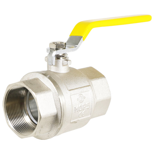 Gas Lever Ball Valve Full Bore PN40 Brass On Off Female x Female Yellow Handle Safety Isolator (2")