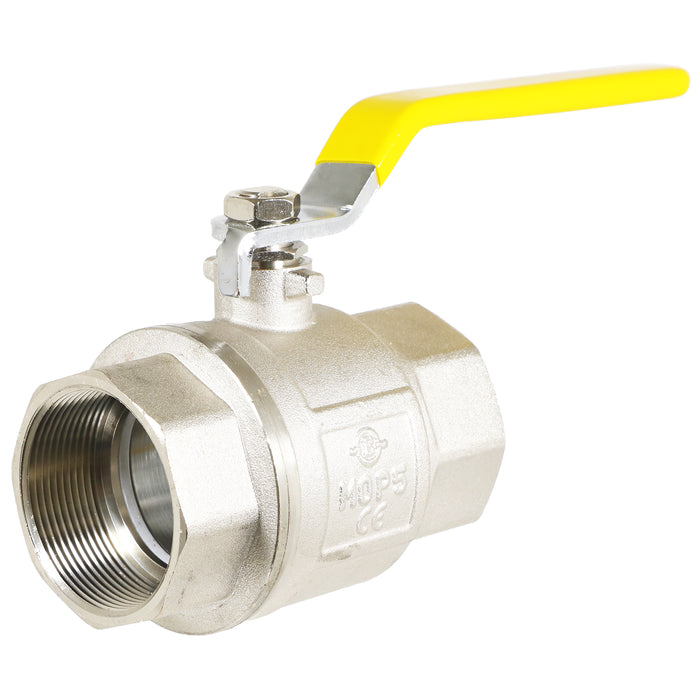 Gas Lever Ball Valve Full Bore PN40 Brass On Off Female x Female Yellow Handle Safety Isolator (2")