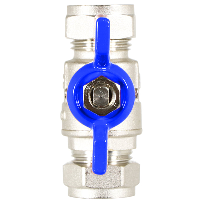 Butterfly Lever Compression Ball Valve Quarter Turn Water Isolation Stop Kit (15mm, Blue Handle)
