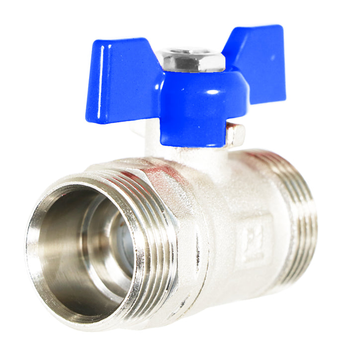 Butterfly Lever Compression Ball Valve Quarter Turn Water Isolation Stop Kit (22mm, Blue Handle)