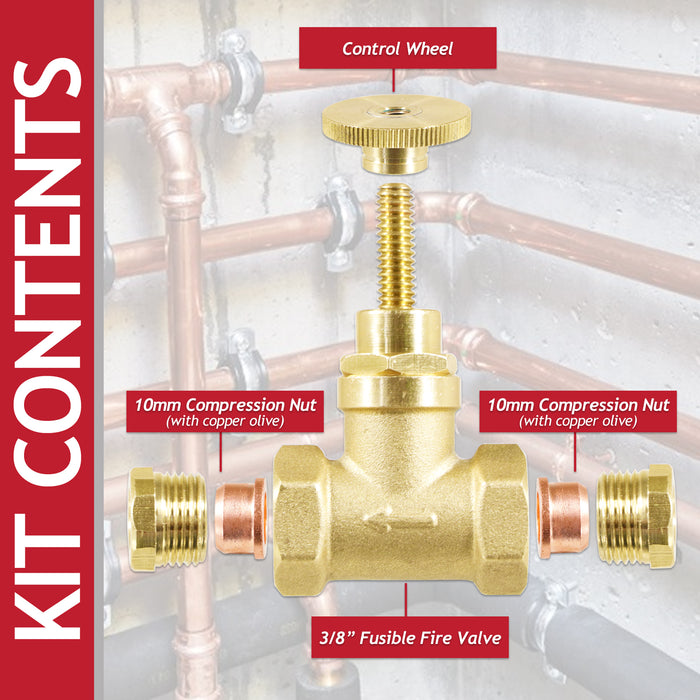 Fusible Head Fire Safety Valve for Central Heating Oil Line (3/8" BSP or 10mm Compression Connection)