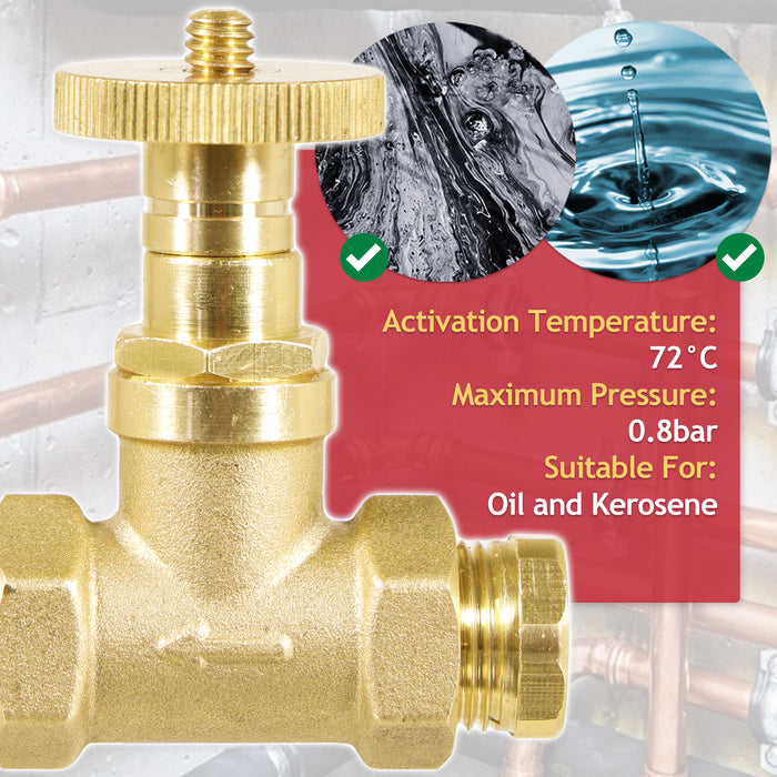 Fusible Head Fire Safety Valve for Central Heating Oil Line (3/8" BSP or 10mm Compression Connection)