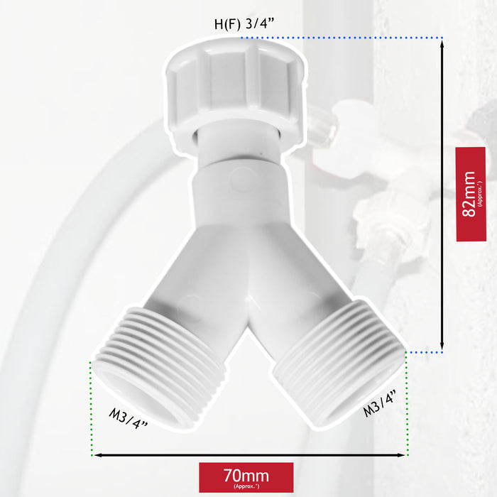 Y Piece Hose Connector Washing Machine Dishwasher 3/4 Inch BSP Inlet Splitter