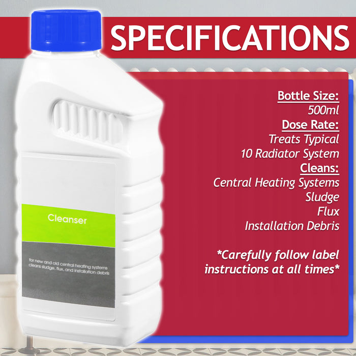 Central Heating Cleanser Concentrate Sludge Rust Debris Cleaner Radiator Liquid (500ml Bottle)