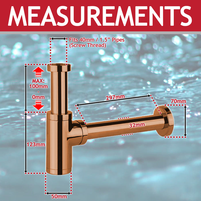 Bottle Sink Basin Trap 40mm / 1.5" Luxury Round Deodorant Waste Pipe Outlet (Copper)
