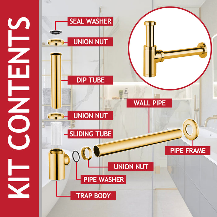 Bottle Sink Basin Trap 40mm / 1.5" Luxury Round Deodorant Waste Pipe Outlet (Gold)