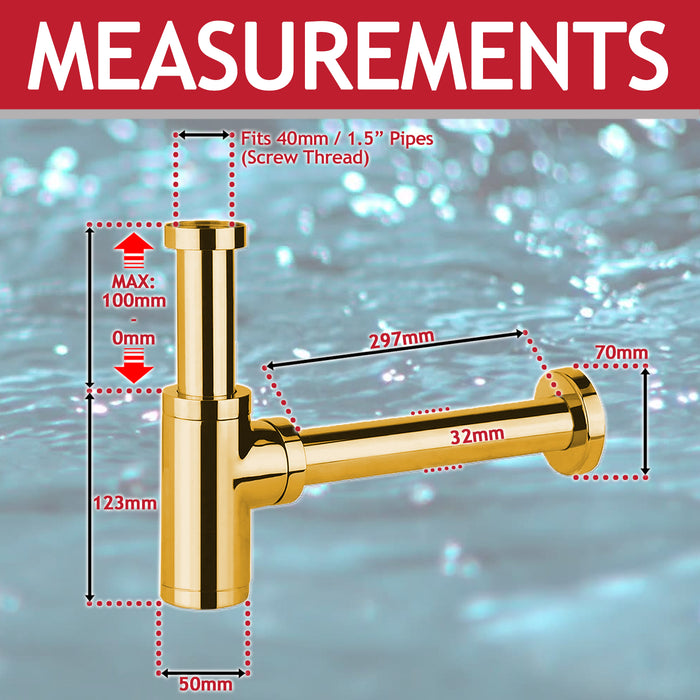 Bottle Sink Basin Trap 40mm / 1.5" Luxury Round Deodorant Waste Pipe Outlet (Gold)