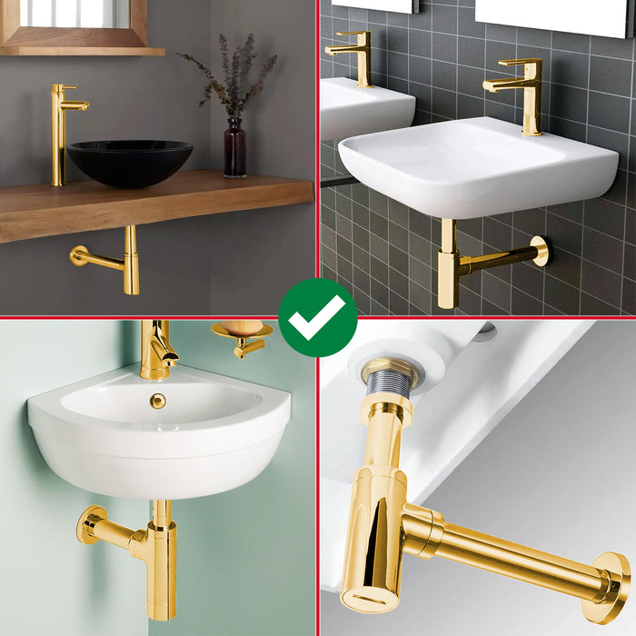 Bottle Sink Basin Trap 40mm / 1.5" Luxury Round Deodorant Waste Pipe Outlet (Gold)