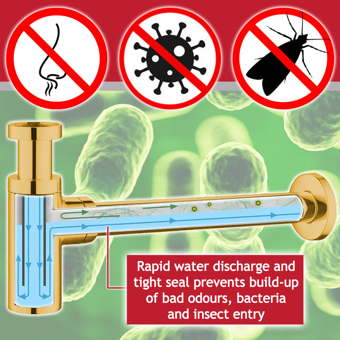 Bottle Sink Basin Trap 40mm / 1.5" Luxury Round Deodorant Waste Pipe Outlet (Gold)