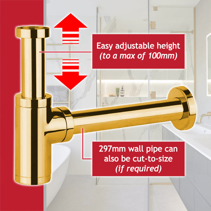 Bottle Sink Basin Trap 40mm / 1.5" Luxury Round Deodorant Waste Pipe Outlet (Gold)