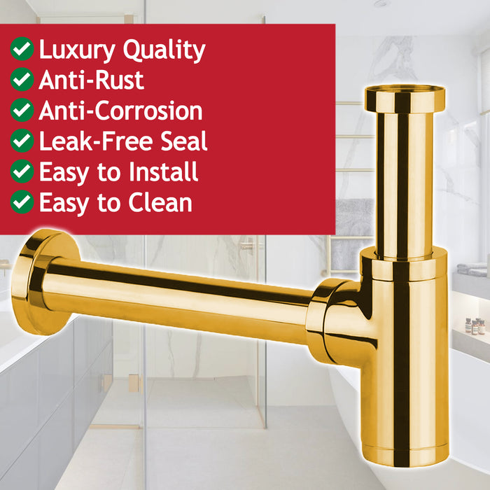 Bottle Sink Basin Trap 40mm / 1.5" Luxury Round Deodorant Waste Pipe Outlet (Gold)