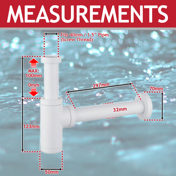 Bottle Sink Basin Trap 40mm / 1.5" Luxury Round Deodorant Waste Pipe Outlet (Matt White)