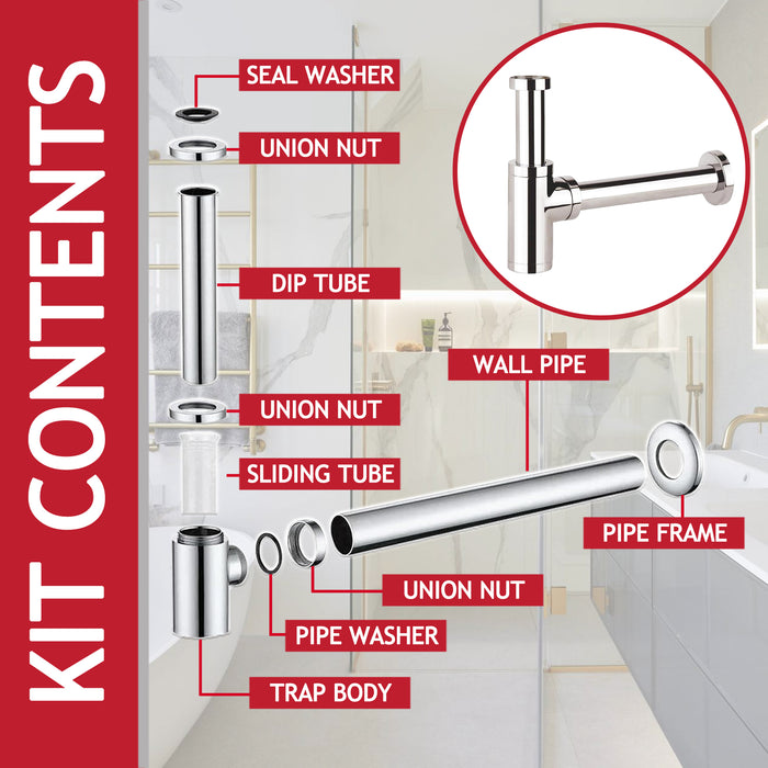 Bottle Sink Basin Trap 40mm / 1.5" Luxury Round Deodorant Waste Pipe Outlet (Chrome Silver)