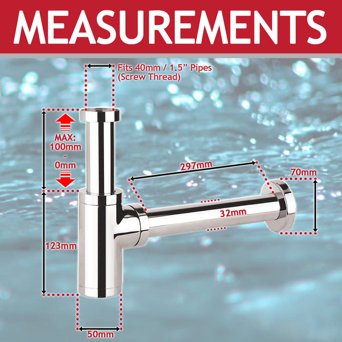 Bottle Sink Basin Trap 40mm / 1.5" Luxury Round Deodorant Waste Pipe Outlet (Chrome Silver)