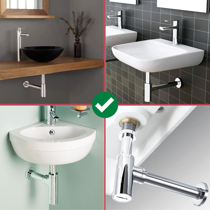 Bottle Sink Basin Trap 40mm / 1.5" Luxury Round Deodorant Waste Pipe Outlet (Chrome Silver)