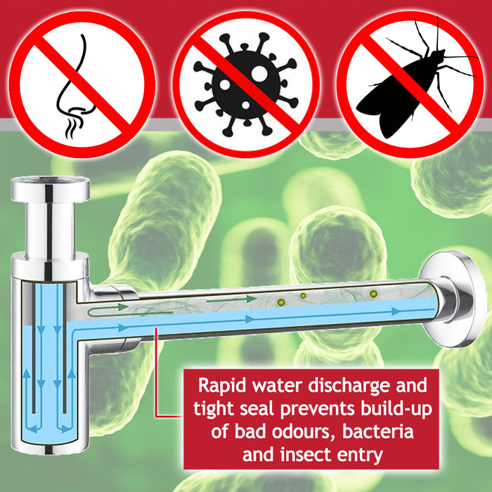 Bottle Sink Basin Trap 40mm / 1.5" Luxury Round Deodorant Waste Pipe Outlet (Chrome Silver)