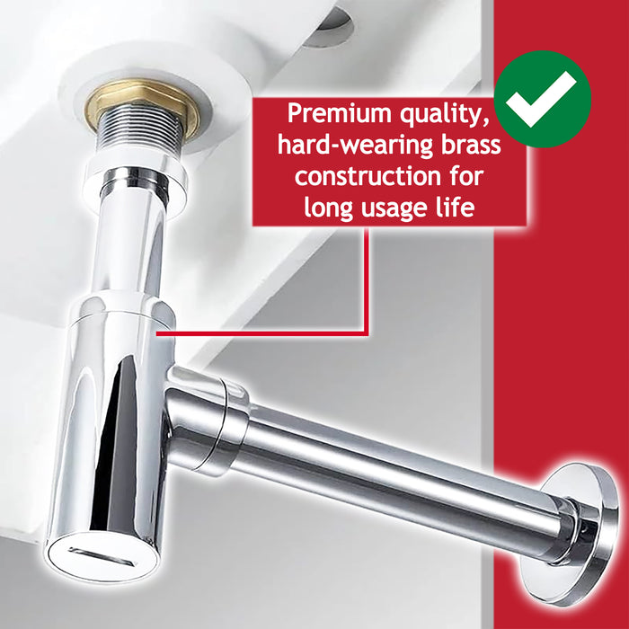 Bottle Sink Basin Trap 40mm / 1.5" Luxury Round Deodorant Waste Pipe Outlet (Chrome Silver)