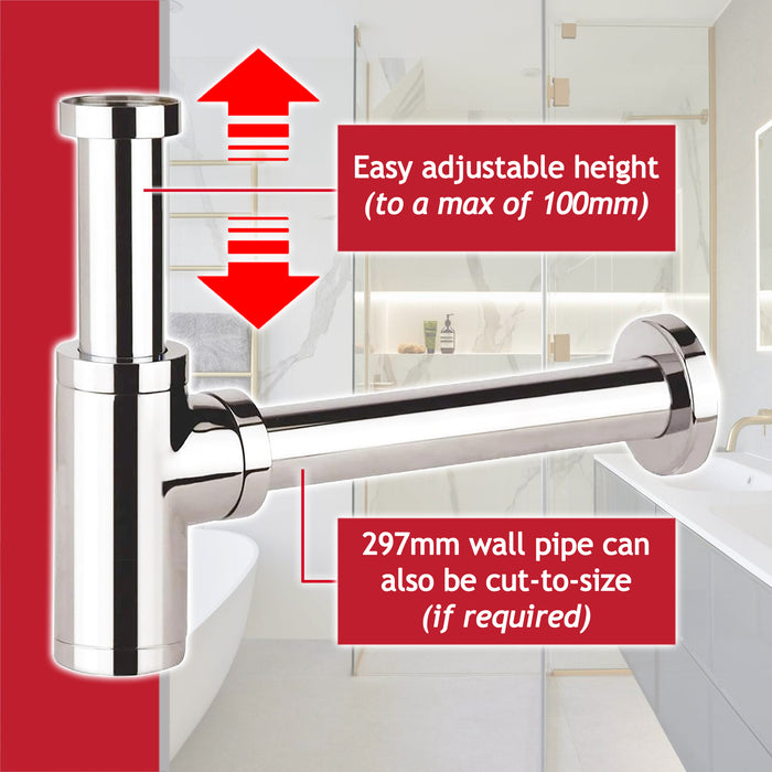 Bottle Sink Basin Trap 40mm / 1.5" Luxury Round Deodorant Waste Pipe Outlet (Chrome Silver)