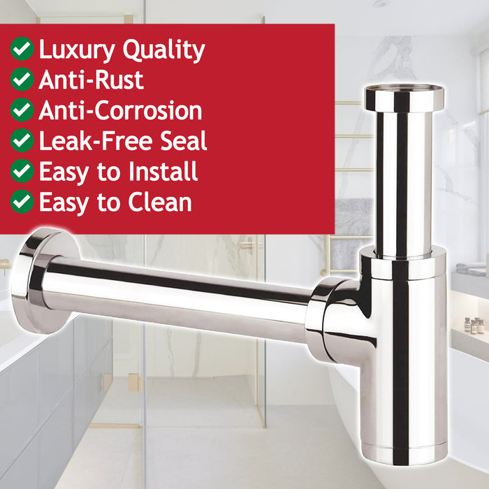Bottle Sink Basin Trap 40mm / 1.5" Luxury Round Deodorant Waste Pipe Outlet (Chrome Silver)