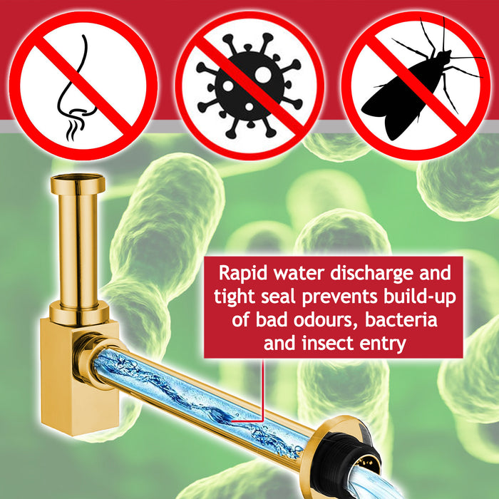 Square Bottle Sink Basin Trap 40mm / 1.5" Luxury Brass Adjustable Deodorant Waste Pipe Outlet (Gold)