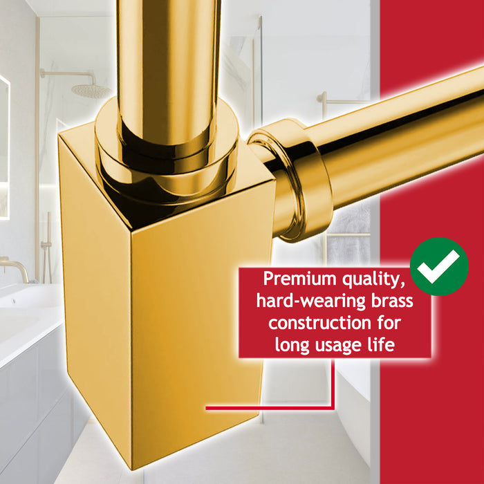 Square Bottle Sink Basin Trap 40mm / 1.5" Luxury Brass Adjustable Deodorant Waste Pipe Outlet (Gold)