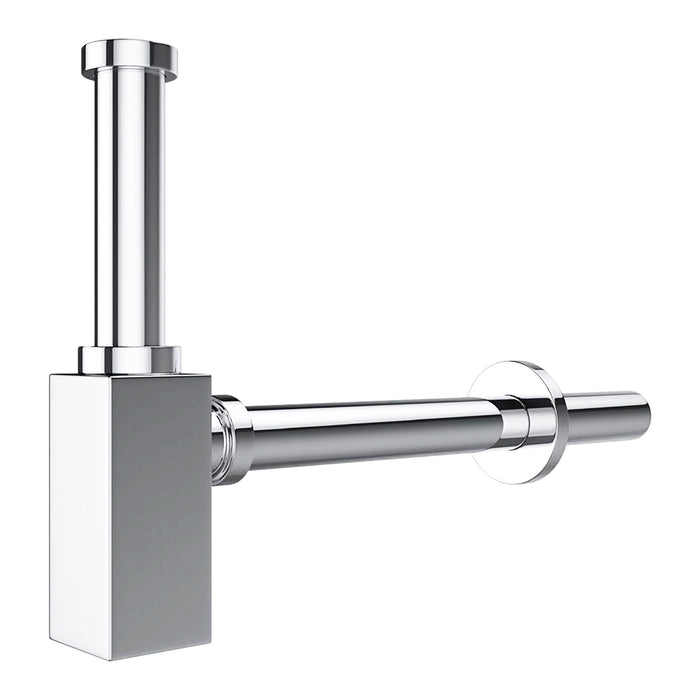 Square Bottle Sink Basin Trap 40mm / 1.5" Luxury Brass Adjustable Deodorant Waste Pipe Outlet (Chrome Silver)