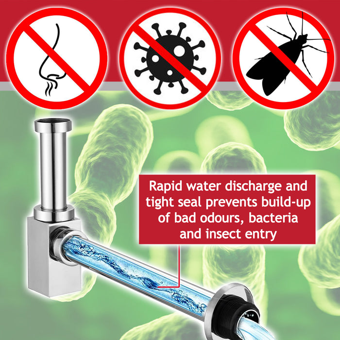 Square Bottle Sink Basin Trap 40mm / 1.5" Luxury Brass Adjustable Deodorant Waste Pipe Outlet (Chrome Silver)