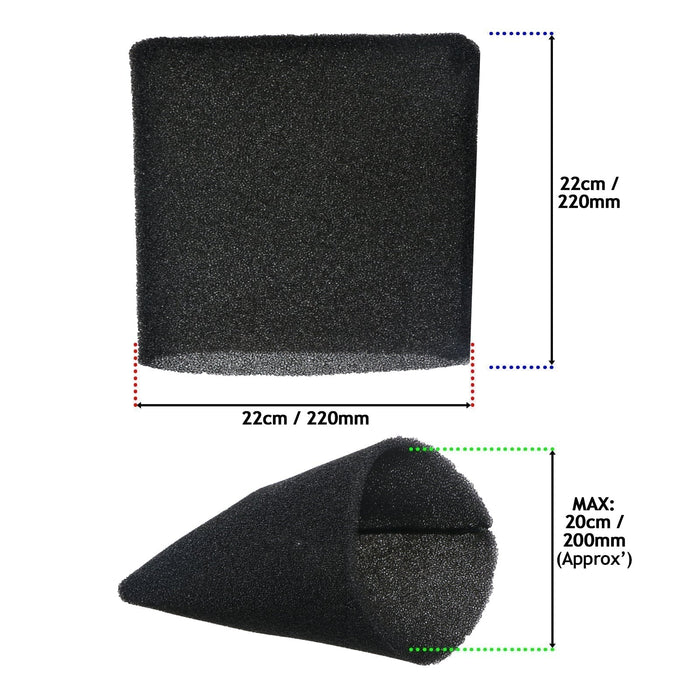 Foam Filter Sleeve for Shop-Vac 20 Litre and Above Wet & Dry Vacuum Cleaner (22cm, Pack of 2)