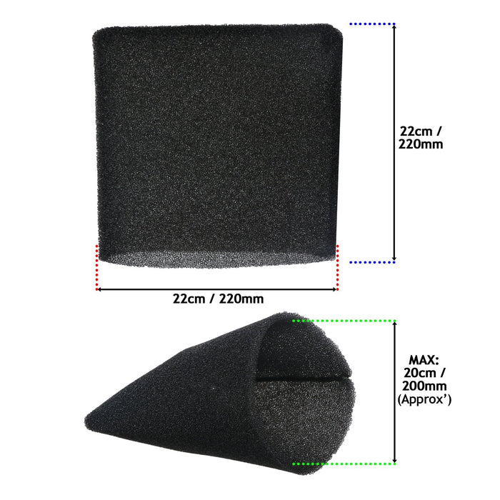 Foam Filter Sleeve for Lidl Parkside PNTS 1250 1300 1400 1500 Wet & Dry Vacuum Cleaner (22cm, Pack of 2)
