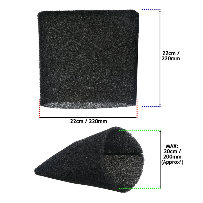 Foam Filter Sleeve for Grizzly NTS 1423-S Inox Wet & Dry Vacuum Cleaner (22cm, Pack of 3)