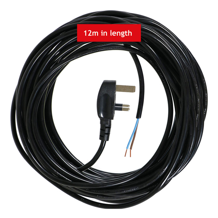 XL Extra Long 12M Metre Black Cable Mains Power Lead for Shark Vacuum Cleaner (UK Plug)
