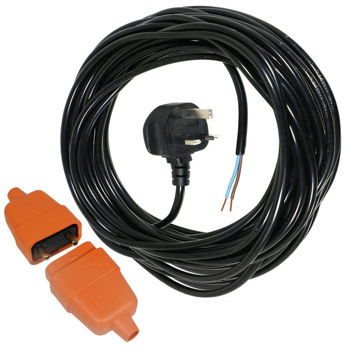 12 Metre Cable & Lead Plug + 2 Core Pin Coupler Connector Socket for Power Tools Drill Saw Jigsaw Planer Router Sander 12m