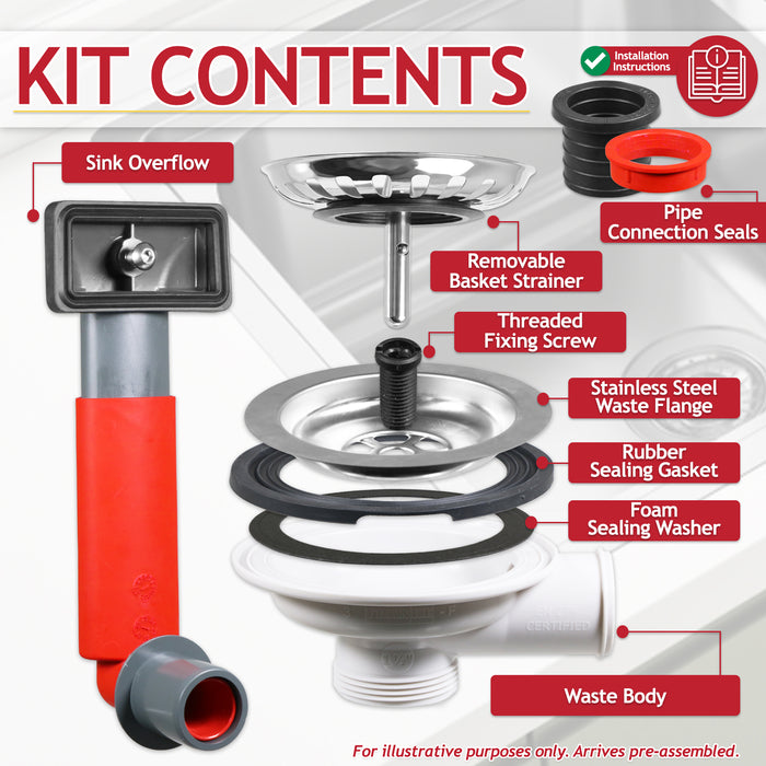 Franke 90mm Antea Flash Sink Waste Strainer Basket + Overflow Kit Genuine Replacement Set (112.0661.915)