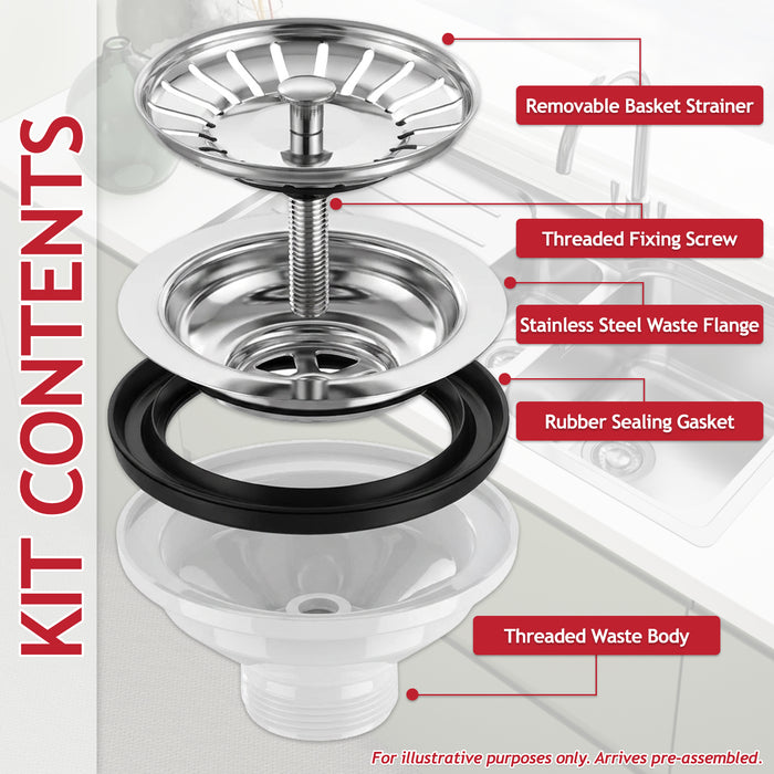 Franke 90mm Sink Waste Strainer Basket Kit Stainless Steel Genuine Replacement (112.0180.536)