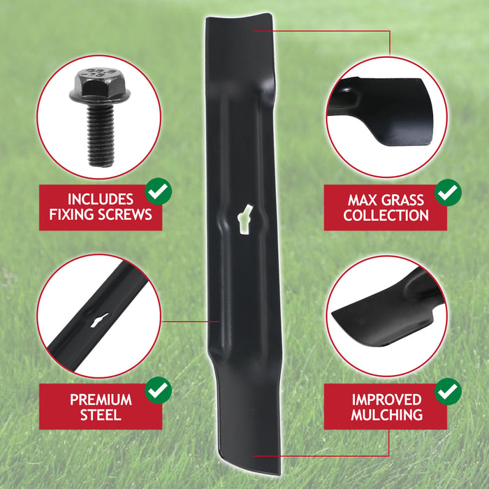 Blade for B&Q OPP FPLM1000-4 Lawnmower 32cm Grass Mower Metal Cutters + Fixing Screws (Pack of 2)