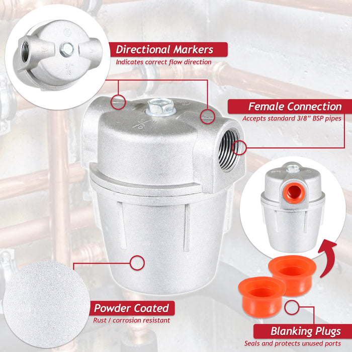 Boiler Filter 3/8" Aluminium Inline Central Heating Oil Fired Fuel Strainer Bowl