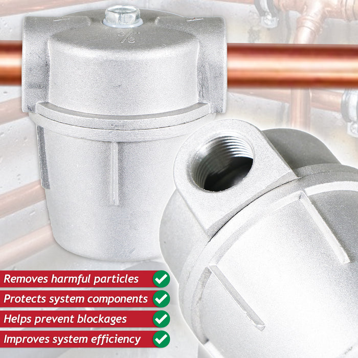 Boiler Filter 3/8" Aluminium Inline Central Heating Oil Fired Fuel Strainer Bowl