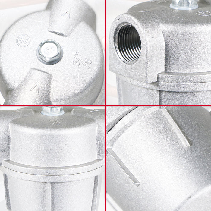 Boiler Filter 3/8" Aluminium Inline Central Heating Oil Fired Fuel Strainer Bowl + 2 x 10mm Compression Connectors