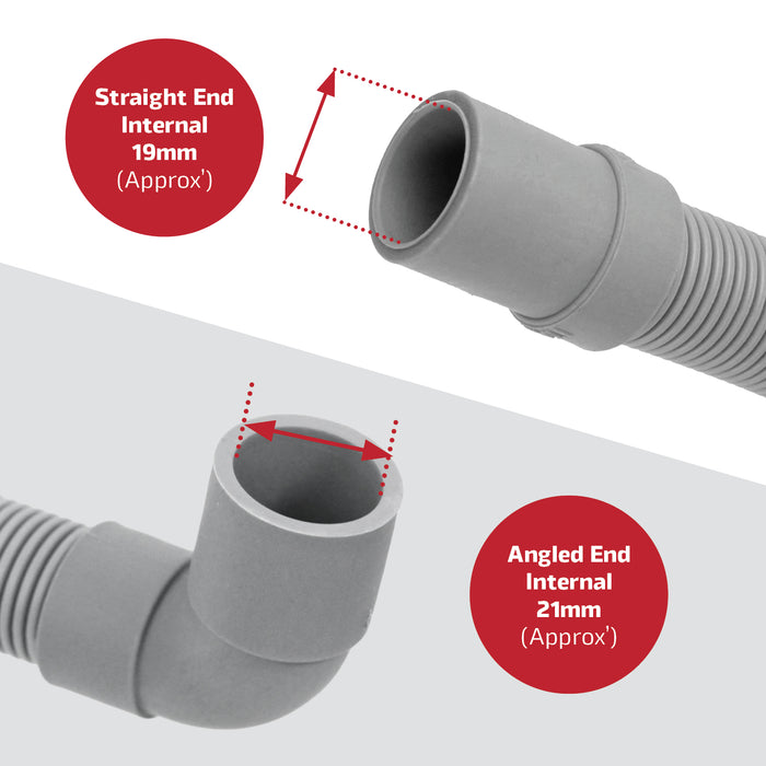 Universal Long 3.5m Angled Drain Outlet Hose For Washing Machine 21mm 19mm Ends