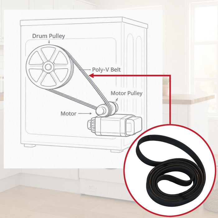 Poly-V Drum Drive Belt For Haier I‑PRO 3 Washing Machines 1225J5EPJ 1225mm