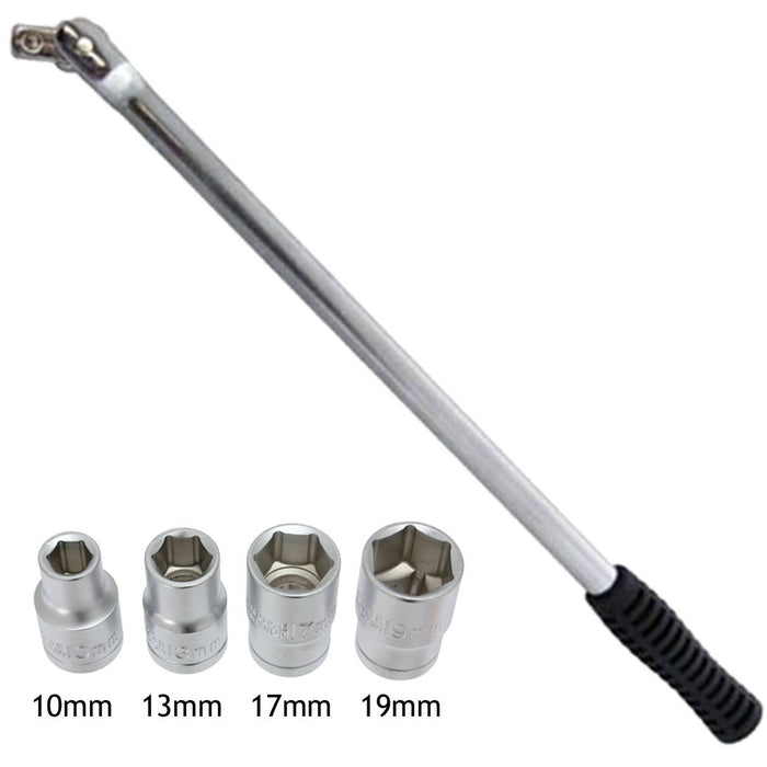 Long 1/2'' Drive Wheel Balance Iron Flexi Breaker Bar 4 Nut Socket Set 17mm 19mm