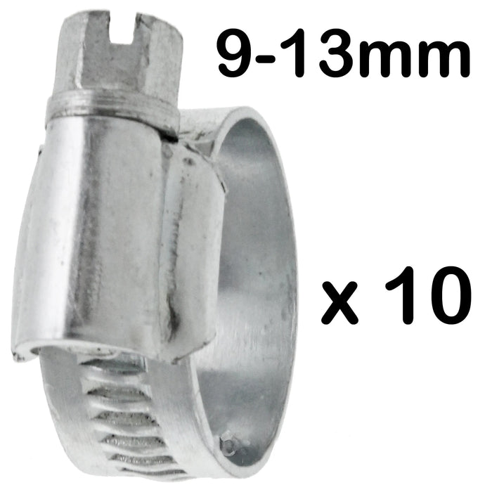 Small Worm Drive / Screw Clip Type Hose Clamps (Steel, Pack of 10)