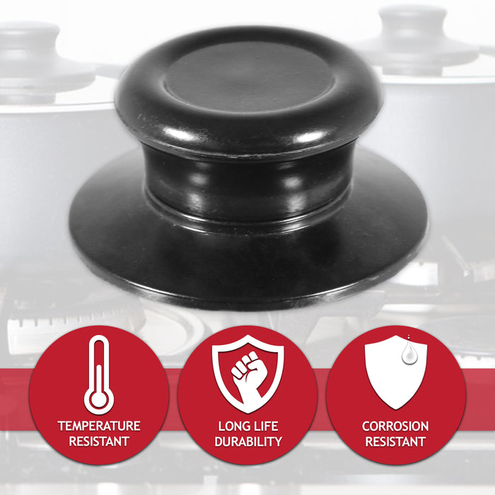 Pan Lid Knob Handle Kitchen Cookware Black Round Bakelite Hand Grip Replacements (Pack of 2)